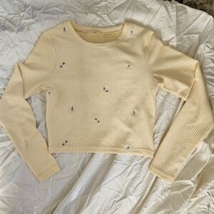 Yellow Floral Long Sleeve Crop Top